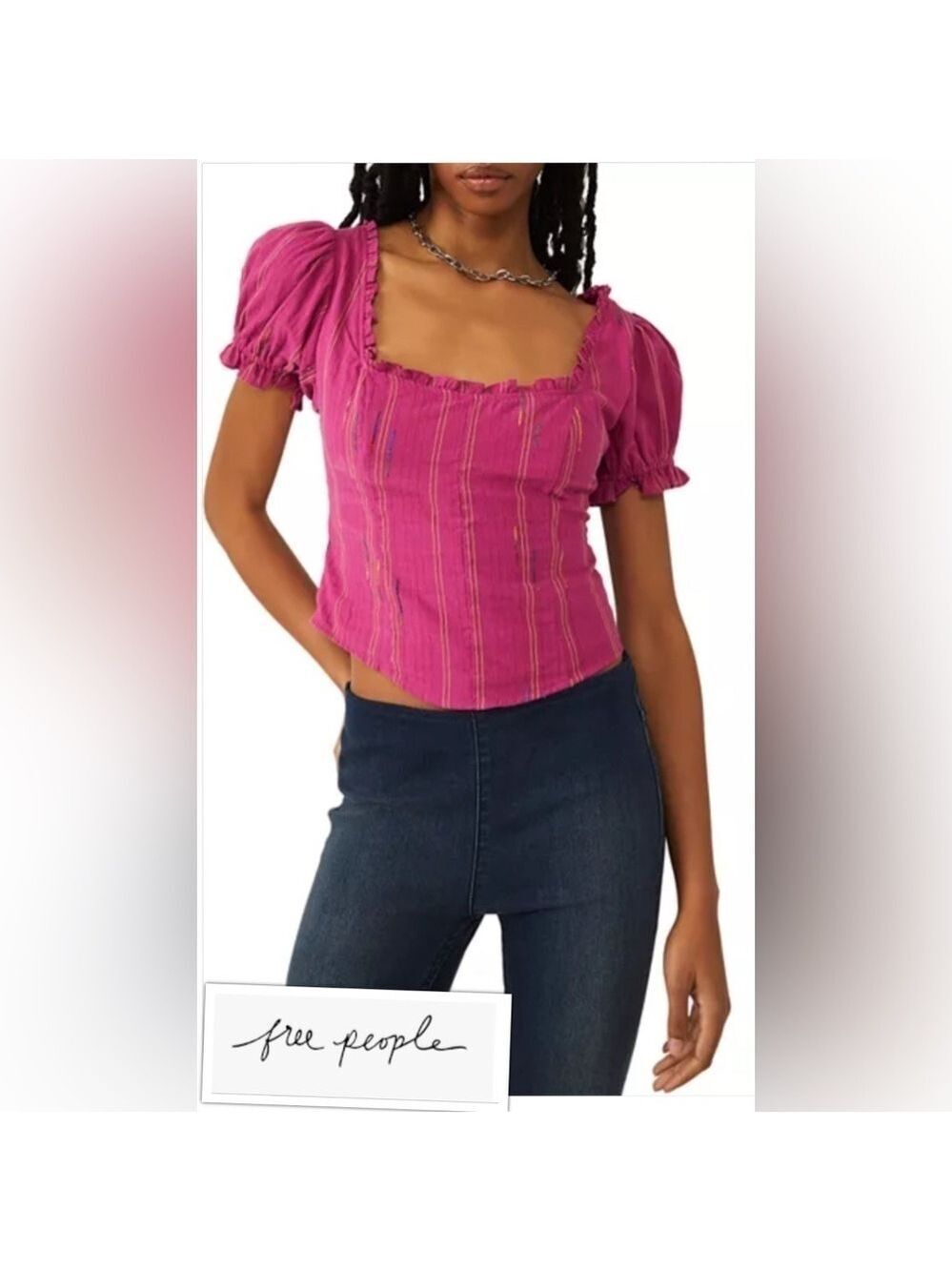 Free People Romantic Whimsigoth Corset Style Smocked Back Fairy Top size LG